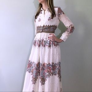 70s Vintage White Feminine Prairie Maxi Dress
